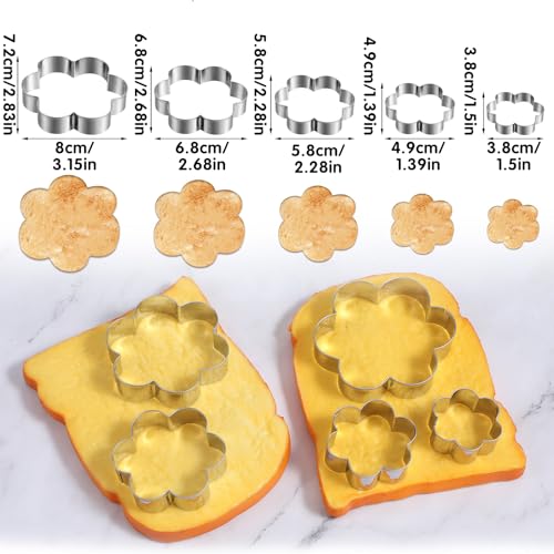 Flower Cookie Cutter Set, 3.1 Inch, 2.7 Inch, 2.3 Inch, 2 Inch, 1.5 Inch -5 Pcs Fondant Biscuit Cutters Sturdy Stainless Steel Six Petal Spring Flower Cookie Cutters Shapes Molds