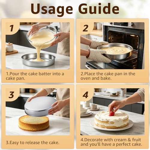 Inqibee 8 Inch Round Cake Pan Set of 2, Stainless Steel Textured Bottom - size: 8 Inch × 2