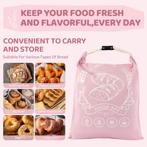 2 Pack Beeswax Bread Bags with Zipper, XL(13x17in) Sourdough Bread Storage for Homemade, Freezer Storage Bag to Keep Fresh, Cotton Beeswax Container, Baguette Bag with Liner, Kitchen Baking (Pink) - color: Pink