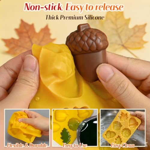 Fall Silicone Molds for Chocolate, 2Pcs 12-Cavities Autumn Molds - color: Brown+Yellow