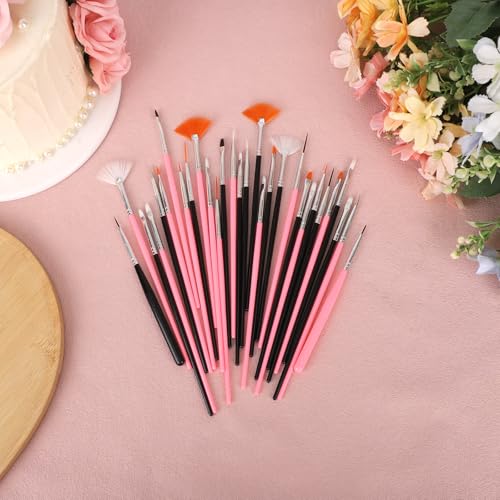 30pcs Cake Decorating Brushes, Food Safe Paint Brushes Kit (Pink & Black)