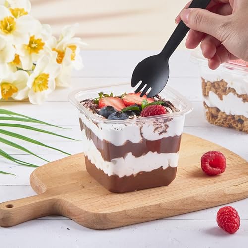 Kucoele 100 Pack 12 oz Plastic Dessert Cups with Lids and Sporks - style: 100 Pack 12oz