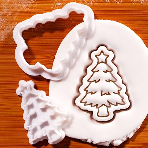 BAKERLOGY Christmas Tree Mini Cookie Cutter & Stamp Set – Festive Tree Biscuit Cutter Embosser for Holiday Cookies, Winter Baking, Cupcake Decoration Tool
