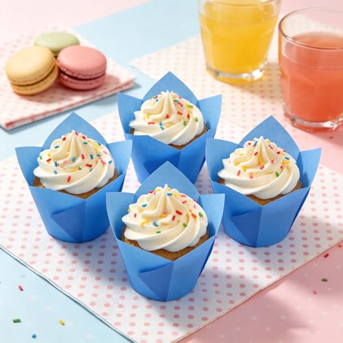 50 Pcs Blue Tulip Cupcake Liners for Baking, Muffin Liners - color: Blue