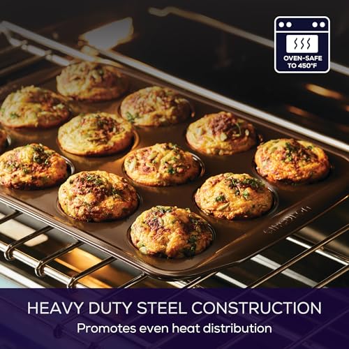 Circulon Nonstick Bakeware 12-Cup Muffin Tin, Brown, Steel - color: Chocolate