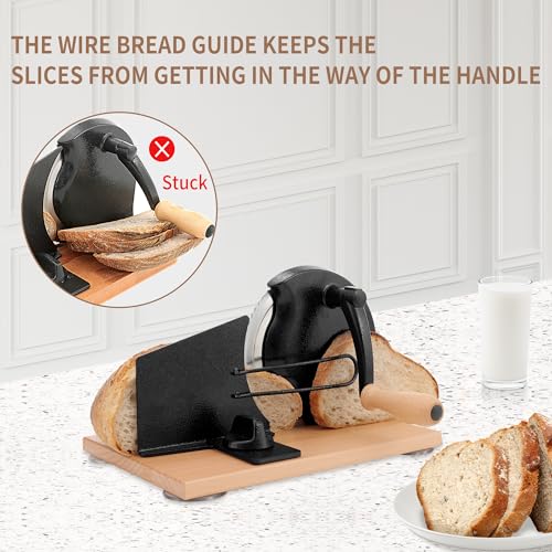CAWIU Sourdough Bread Slicer, Manual Bread Cutter with Hand Crank, Black - color: Black
