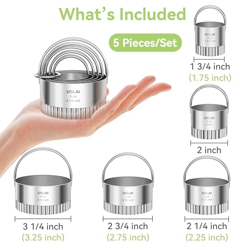 USLAI Biscuit Cutter Set (1.75, 2, 2.5, 2.75, 3.25 Inch) - size: 5 Sizes - Wave