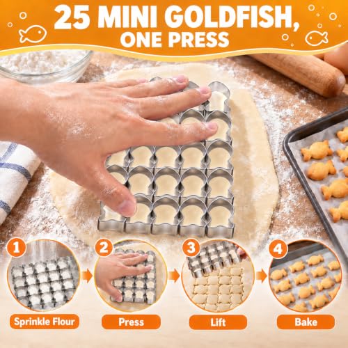 25-Cavity Goldfish Cracker Cutter, Stainless Steel Homemade Snack Maker - color: Mini Fish