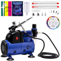 OPHIR Airbrush Starter Kit with Compressor & Dual-Action Airbrush - color: Matte Blue-1 Airbrush Starter Kit
