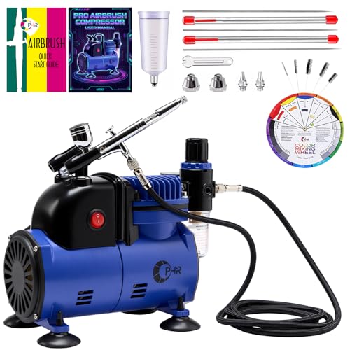 OPHIR Airbrush Starter Kit with Compressor & Dual-Action Airbrush - color: Matte Blue-1 Airbrush Starter Kit