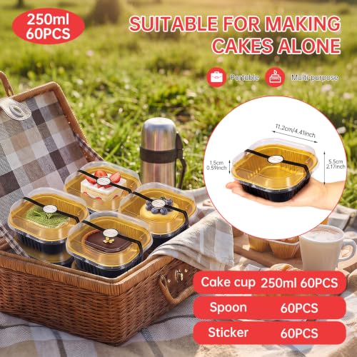 Mini Cake Pans with Lids, Aluminum Foil Cupcake Baking Cups - 10oz 60 Pack - color: Black, size: Square - 10oz
