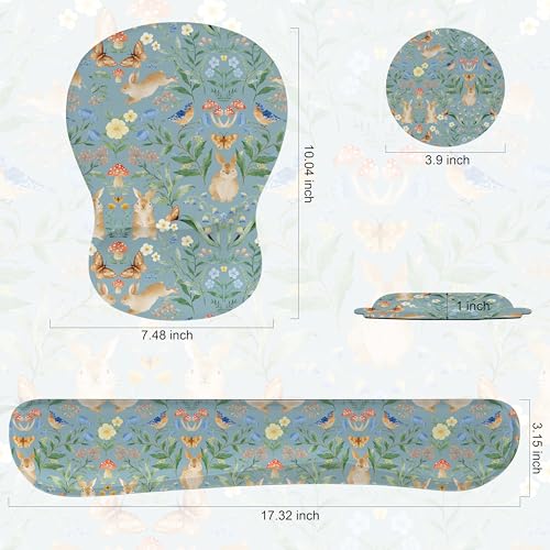 Mouse Pad Wrist Rest Support Keyboard Set Circle Coaster Gaming Mouse Pad Ergonomic Gel Memory Foam Set for Computer, Laptop, Office, Pain Relief, Comfortably Typing Rabbit KM-40 - color: Km-40