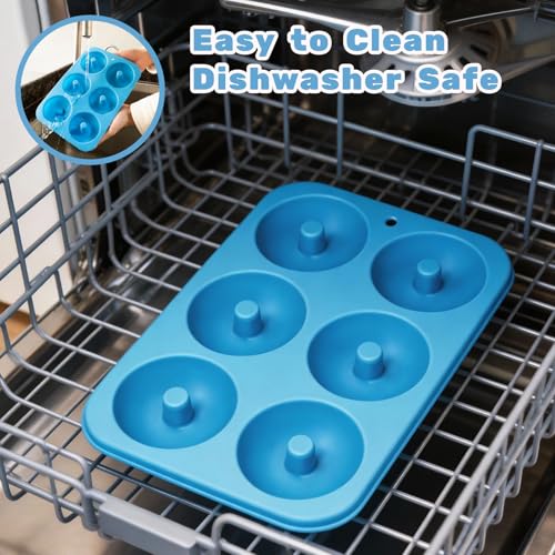 Aichoof Non-Stick Silicone Donut Pan Set of 2, BPA-Free, Easy Release(Blue) - color: Blue, size: 2 pieces