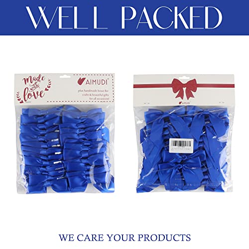AIMUDI Royal Blue Satin Ribbon Twist Tie Bows - 3.5" Pretied Bows for Crafts, Gift Wrapping & Hanukkah Ornaments - 50 Counts - color: Blue Royal