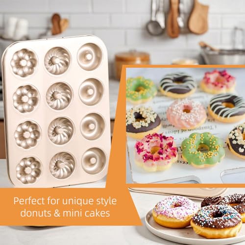 Donut Baking Pan - 14x10.4 Inch Nonstick Carbon Steel Donut Mold with Easy Release Professional Doughnut Maker Pan for Oven Commercial Home Baking (1 Pack 12-Cavity Bagel Pan)