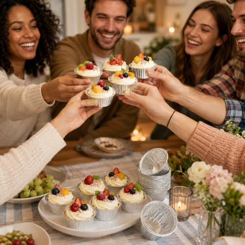 Aluminum Foil Baking Cups 50 Pcs 4 Oz Aluminum Cupcake liners Silver Foil Baking Cups for Muffin Egg Tart Baking Cupcake Pudding Appetize Creme Brulee - size: 4oz