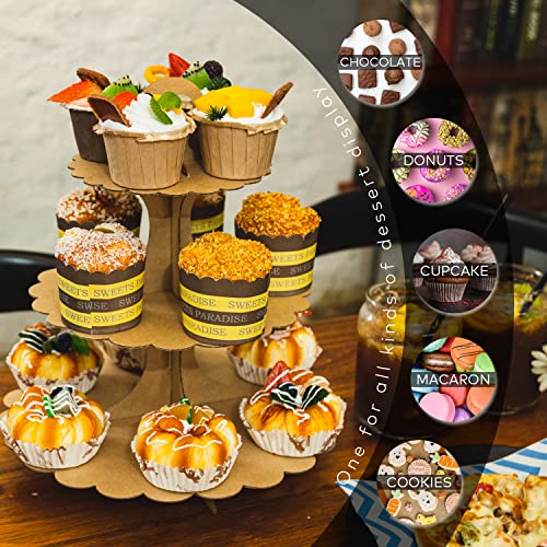 Brown Cupcake Stand 3-Tier 2-Pack, Kraft Paper Display Tower - color: Brown 2 Pack