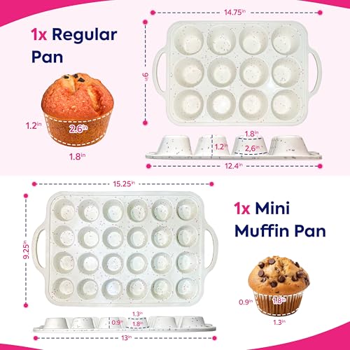 RICCLE 2 Pack Silicone Muffin Pan with Metal Frame, Cupcake Pans - size: 1 x Standard Muffin Pan & 1 x Mini Muffin Pan