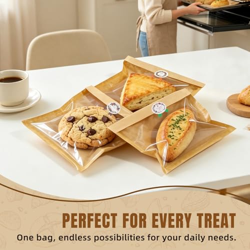 Heat Sealable Cookie Bags with Clear Window, 7.1 x 7.5 Inch, 100 Pack - size: 7.1 x 7.5 inch