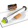 Stainless Steel Rolling Pin with 4 Thickness Rings Wooden Stand &Pastry Mat - color: Rolling Pin+Mat+Stand