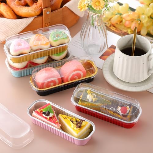 Qunclay 300 Pcs Mini Loaf Pans with Lids 6.8 oz Aluminum Foil, Multicolor - color: Multicolor