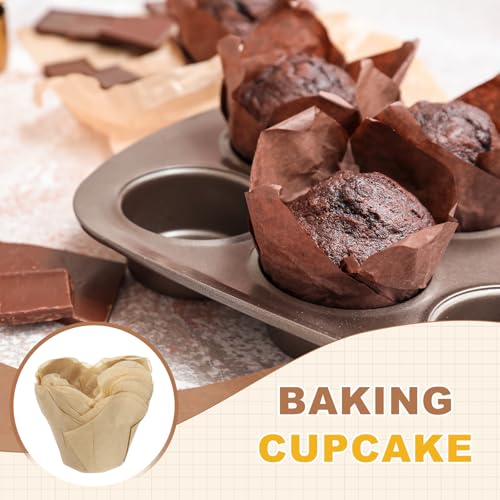 uxcell 50Pcs Tulip Cupcake Liners Lotus Shape Muffins Liners Kraft Brown - color: Kraft Brown