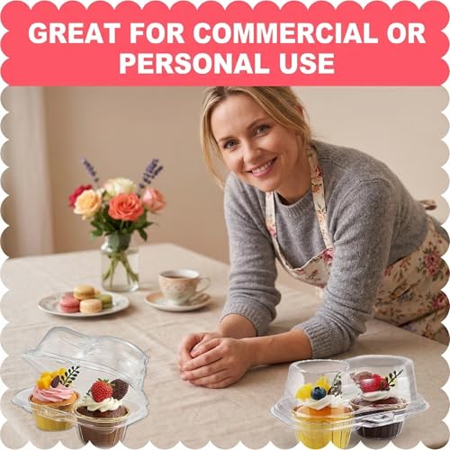 60 Pcs Cupcake Containers, 2 Compartment, Stackable