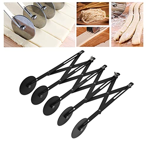 5 Wheel Pastry Cutter, Expandable Stainless Steel Pizza Slicer & Pasta Cutter, Adjustable Dough Roller Cutter for Baking Pastries Brownies and Pizza Kitchen Tool (Black)