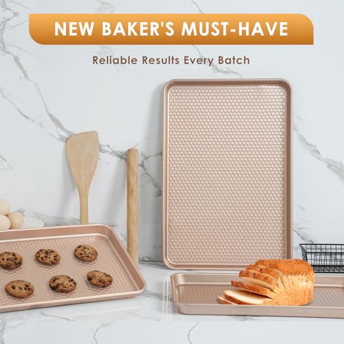 Baking Sheet Pan Set of 3, Nonstick Carbon Steel Cookie Sheets with Texture - color: Textured Rose Gold