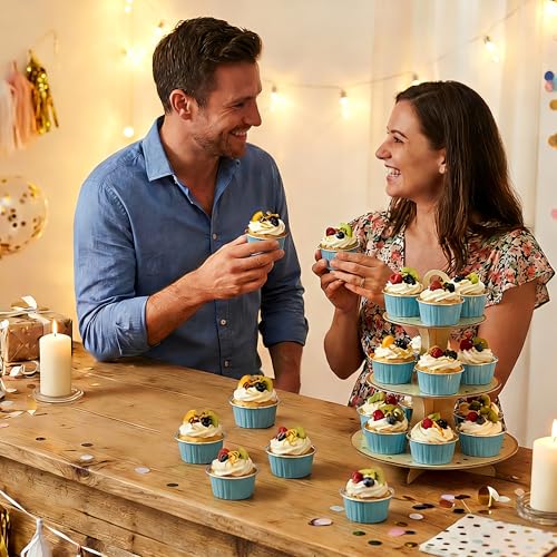 100-Pack 5 oz Mint Blue Mini Cake Pans with Lids, Disposable Aluminum Foil Baking Cups, Muffin Tins, Ramekins for Cupcakes, Brownies, Flan, Pudding - Baby Shower, Bridal Shower & Birthday Party - color: Mint Blue