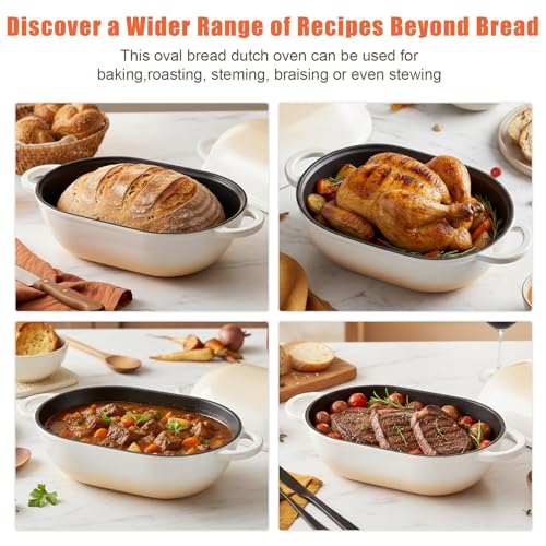 5 QT Enameled Cast Iron Sourdough Bread Oven, Loaf Pan with Lid - color: Caramel, size: 5 QT