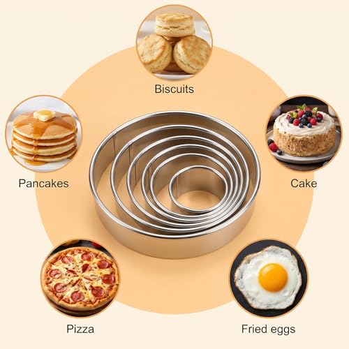 6Pcs Round Cookie Cutter Set, Stainless Steel Biscuit Cutters