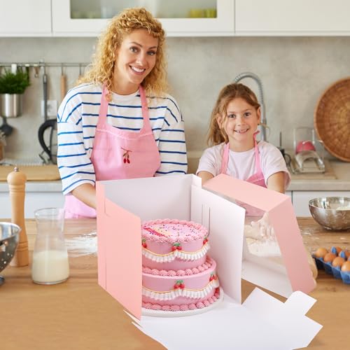 12Pcs Cake Boxes, 12x12x12 Inches Tall Cake Boxes with Window, Pink - color: Pink, size: 12x12x12inch