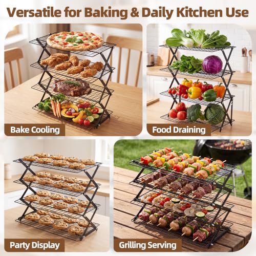 LIANYU 4-Tier Cooling Rack for Baking & Cooking, Collapsible & Space-Saving - color: Black
