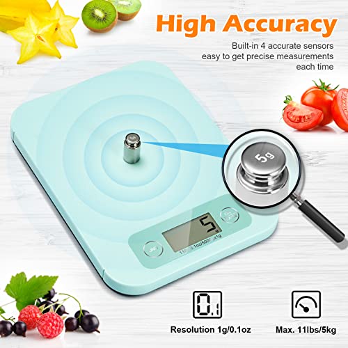 URAMAZ Smart Food Scale with Nutritional Calculator, Digital Kitchen Scale with Bluetooth App for Weight Loss, Food Weight Scale for Diet, Keto, Macro, Calories Counting, Tracking, 11lb - color: Light Green