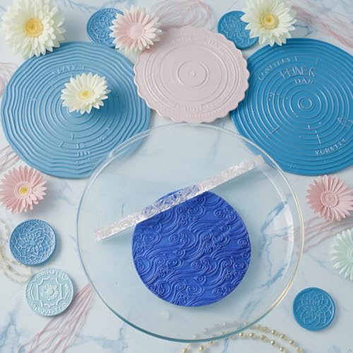 Embossing Acrylic Clear Rolling Pin Sea Wave Effect Texture Cake Decorating Baking Rolling Pin Baking Tools and Accessories