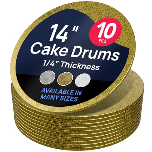 O'CREME Gold Wraparound Cake Pastry Round Drum Board 1/4 Inch Thick, 14 Inch Diameter - Pack of 10 - color: Gold, size: 14"