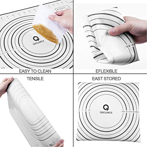 Wood Rolling Pin, QUELLANCE Wood French Roller Pin with Silicone Baking Mat, Beech Wood Dough Roller for Baking Dough, Pizza, Pie, Pastries, Pasta and Cookies - size: M-16 inch