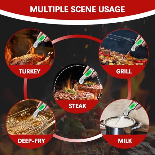 Cooking Thermometer，IP67 Waterproof Meat Thermometer Digital - color: White