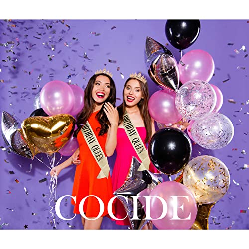 "BIRTHDAY QUEEN" Sash and Tiara for Women Crystal Tiara and Satin Kit for Girl Rhinestones Crown with Comb Glitter Hair Accessories for Prom Party Decoration Cake Topper Accessory Set with Pins - color: Champagne Tiara+Gold Sash