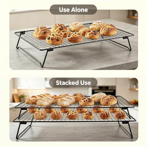 Sourdough Cooling Rack, 17 x 11 x 3 Inch Heavy Duty Steel Cooling Racks for Sourdough, Elevated Design Baking Racks, Black Wire Rack for Baking Grilling Making Jerky,1 Pack - size: 17” x 11” x 3”-1 Pack(Elevated Design)