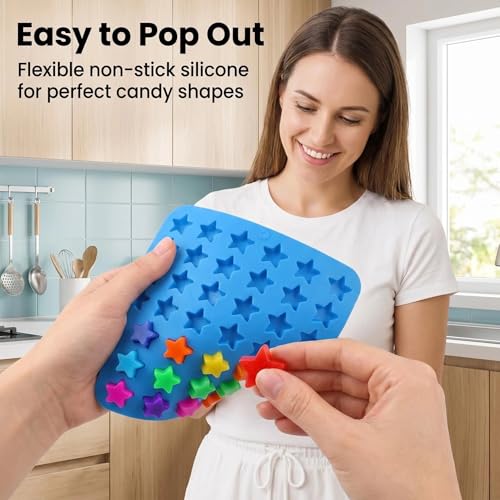 Star Silicone Candy Molds - 240 Cavity Mold Set with Droppers, 2-Pack Circle Molds for Gummies, Chocolate, Hard Candy, Caramels, Ice Cubes, BPA Free Non-Stick Baking Molds - color: 240 Cavity Star Candy Molds