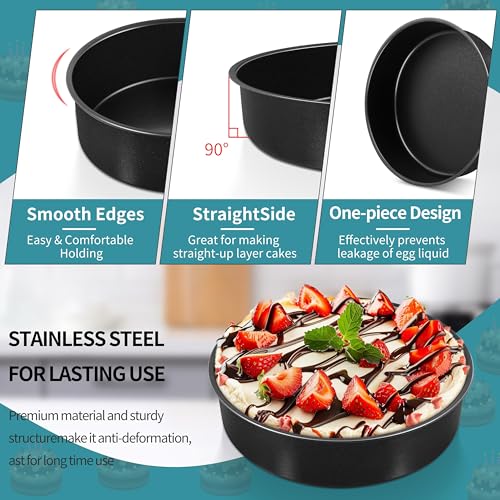 P&P CHEF 4/6 / 8 Inch Cake Pan Set of 3, Non-Stick Round Cake Pans - size: 4 + 6 + 8 Inch