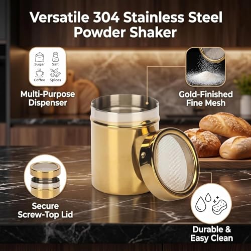 Stainless Steel Powder Shaker, Gold Dredge Shaker Dispenser Fine Mesh Lid