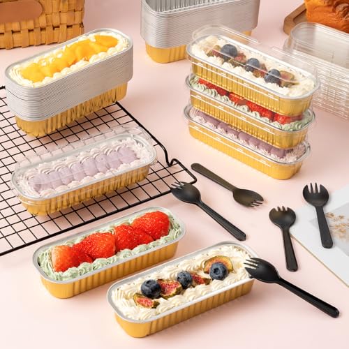 60Pcs Aluminum Min Foil Bakingi Loaf Pans with Lids and Spoons - style: LoafPans-60pcs