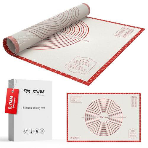 26 * 16 inches Red, Non-Slip Silicone Baking Sheets - Baking Mat with 0.7mm Thickness - Non-Stick Pastry & Cookie Mat for Kitchen Counter for Rolling Out Dough with Measurements. - color: Red, size: 26"L x 16"W