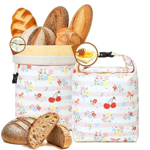 Reusable Beeswax Bread Bags for Homemade Bread Sourdough, Organic Cotton Bread Storage Bags with Zipper, 2 Pack 17x13" Pink - color: Pink & Pink