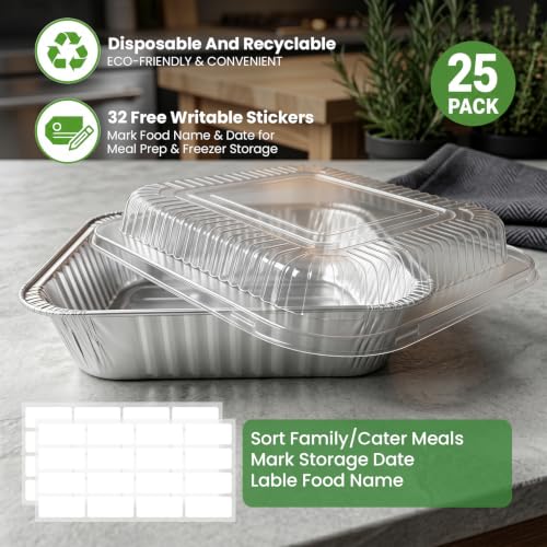 25 Pack 8x8 Aluminum Foil Pans with Lids, Square Baking Cake Pans