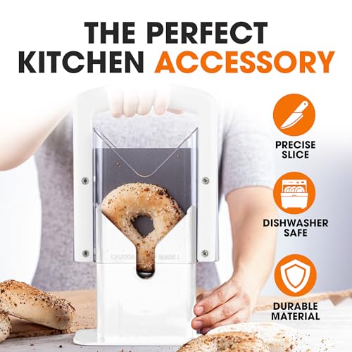 Cheer Collection Guillotine Style Bagel Slicer with Safety Shield - Sharp Serrated Stainless Steel Blade for Cutting Bagels - Fits Bagels up to 2" Thick and 4.5" Diameter…