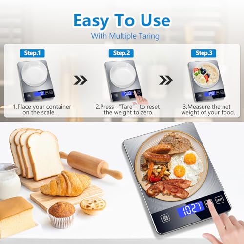 Food Kitchen Scale, Digital Food Scale 33lb Digital Kitchen Scale Precisely Measures Grams and Ounces for Meal Prep Baking and Cooking, 304 Stainless Steel Kitchen Scale LCD Display - style: Battery_33lbs_silver